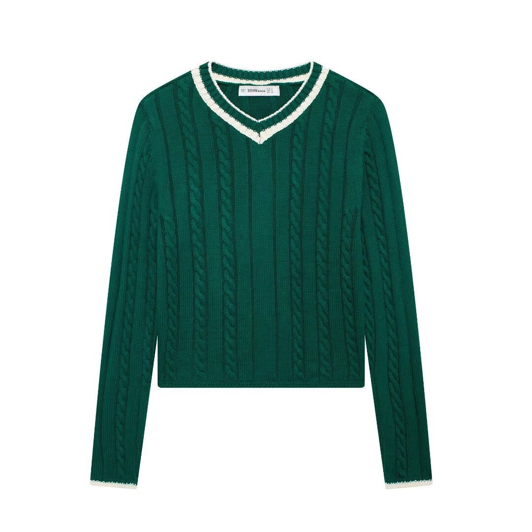 Voguable classy outfits men Autumn and Winter New V-neck Short Twist Sweater Sweater Coat voguable