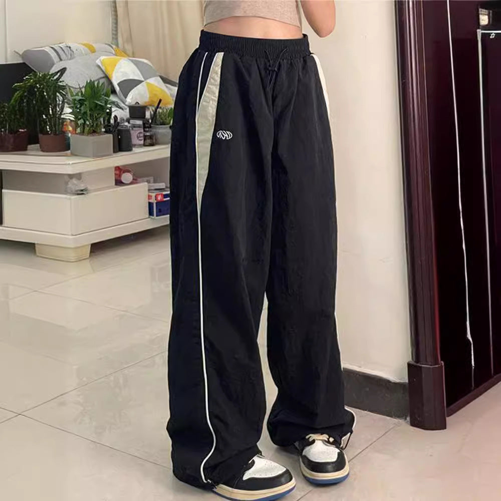 Voguable 90s streetwear Spring and Autumn Fashion Personalized Niche Street Women's Elastic High Waist Loose Sports Wide-Leg Pants voguable