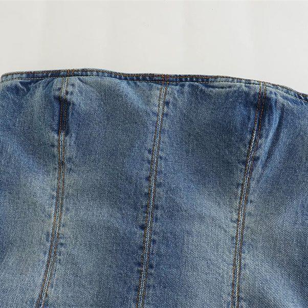 Voguable outfit inspo Powerful Merchant Style Denim Tube Top Fashion Designer Style Washed White Top Back Zipper All-Matching Women's Clothing voguable
