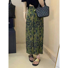Voguable grunge outfits French Style Retro Tight Loose Waist Floral Skirt Women's Summer New Small High Waist Drape Pleated Split A- line Skirt voguable