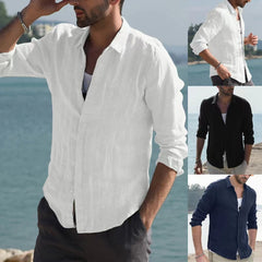 Voguable men’s fashion Pure Cotton Solid Color Long-Sleeved Shirt Men's Youth Casual Cardigan Shirt Men's Coat Promotion voguable