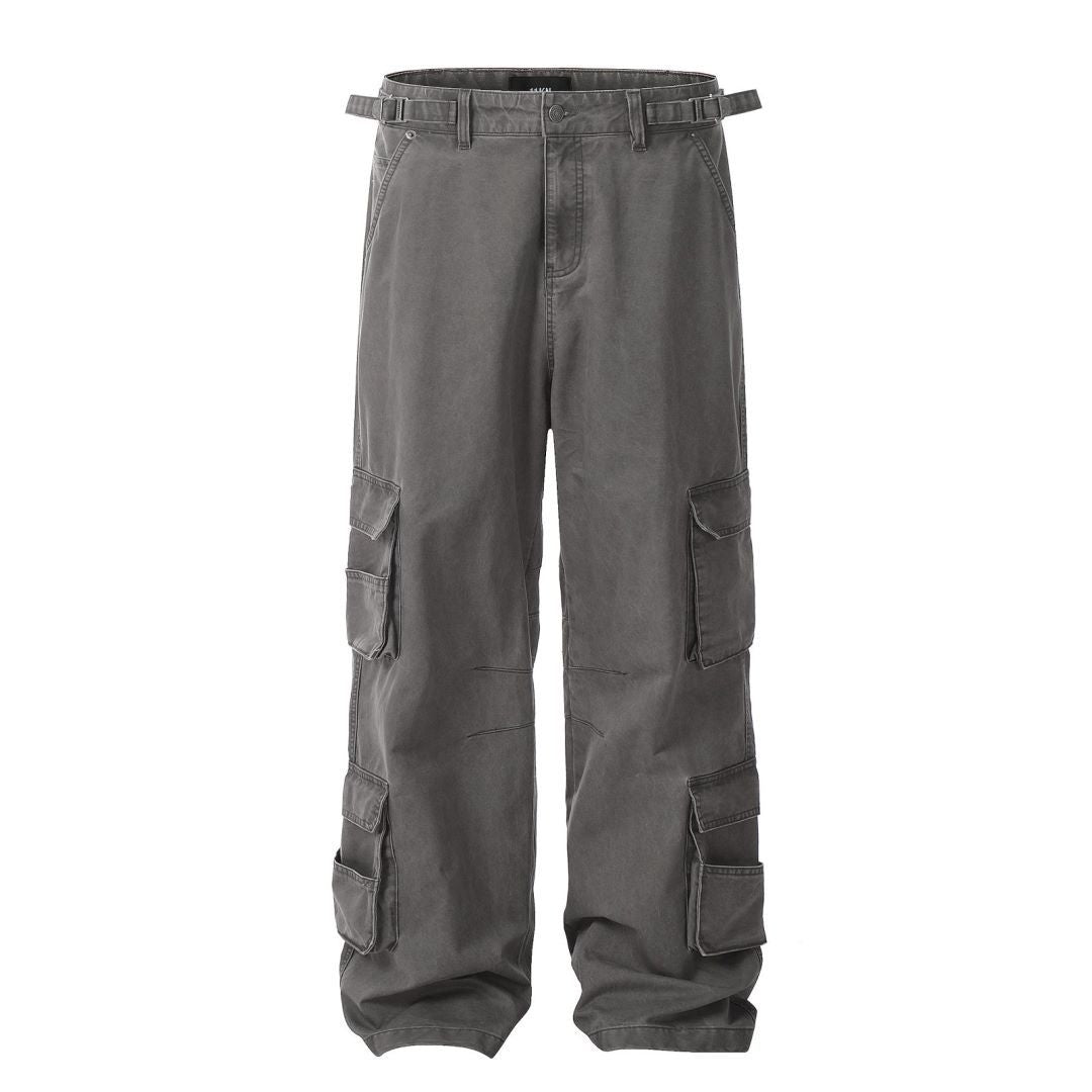 Voguable black men fashion urban 11kn American Overalls Men's and Women's Retro Multi-Pocket Loose Wide-Leg Cleanfit Casual Trousers voguable