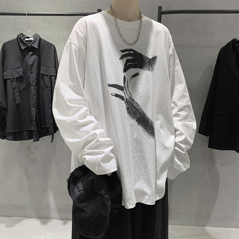 Voguable grunge outfits Autumn T-shirt Men's Long-Sleeved Korean Style Hong Kong Style Trendy Handsome Casual All-Match Loose Inner Hip Hop Bottoming Shirt Autumn Clothes voguable