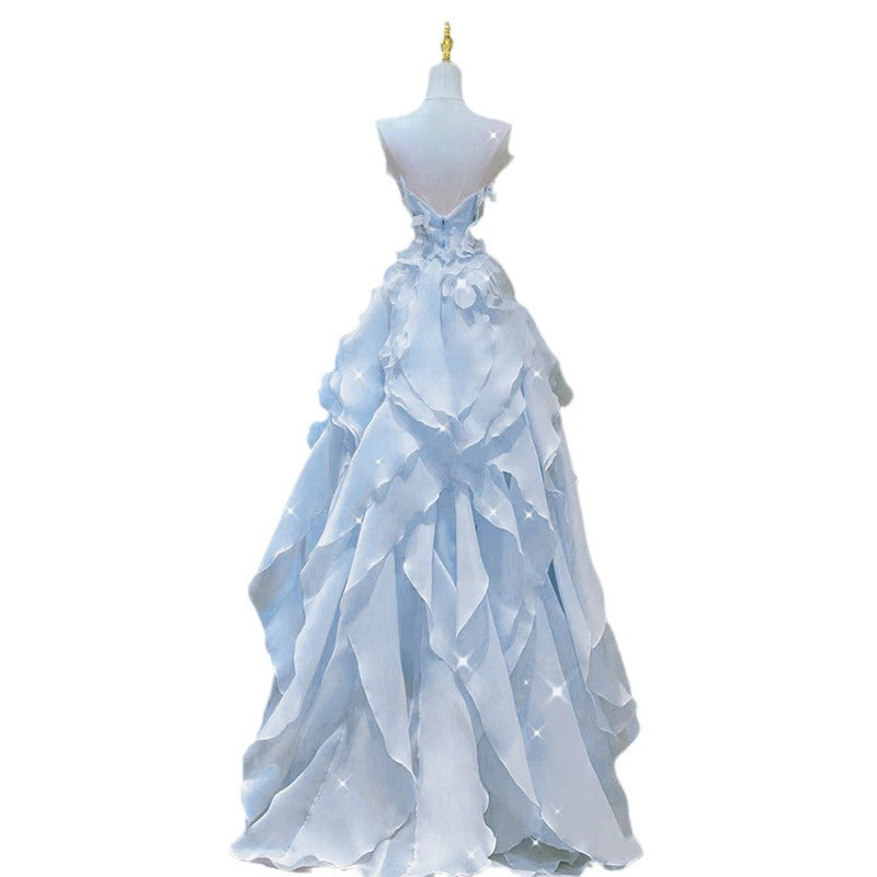 Voguable fruitful fashion dress to impress Blue Evening Dress Summer New Fairy Tube Top Trendy Banquet Host Graduation Adult Dress voguable