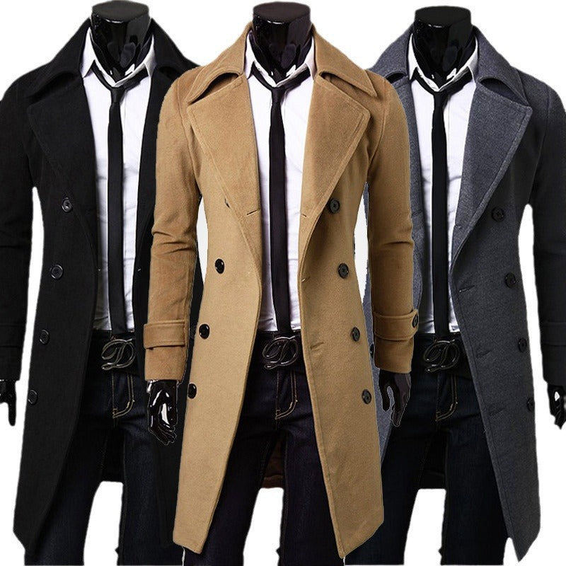 Voguable mens winter fashion New Men's Double-Breasted Woolen Trench Coat Mid-Length Slim Casual Woolen Coat [M-4XL]] voguable