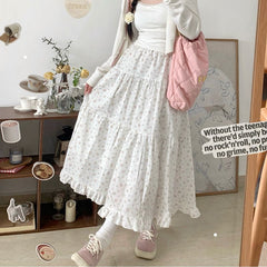 Voguable 90s fashion Young-Looking Wooden Ear Small Fresh Floral Skirt Women's Japanese Soft Girl Niche Super Sweet Stitching Cake Dress voguable