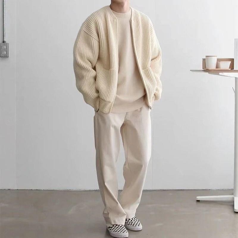 Voguable mens winter fashion Autumn and Winter New Fashion Trendy Ins Trendy Knitted Cardigan Men's Solid Color Sweater Loose Casual Lazy Style voguable