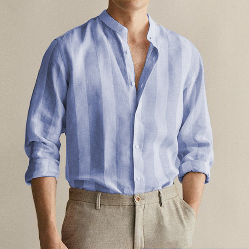 Voguable  Men's New High Quality Striped Simple Comfortable Long Sleeve Button Shirt voguable