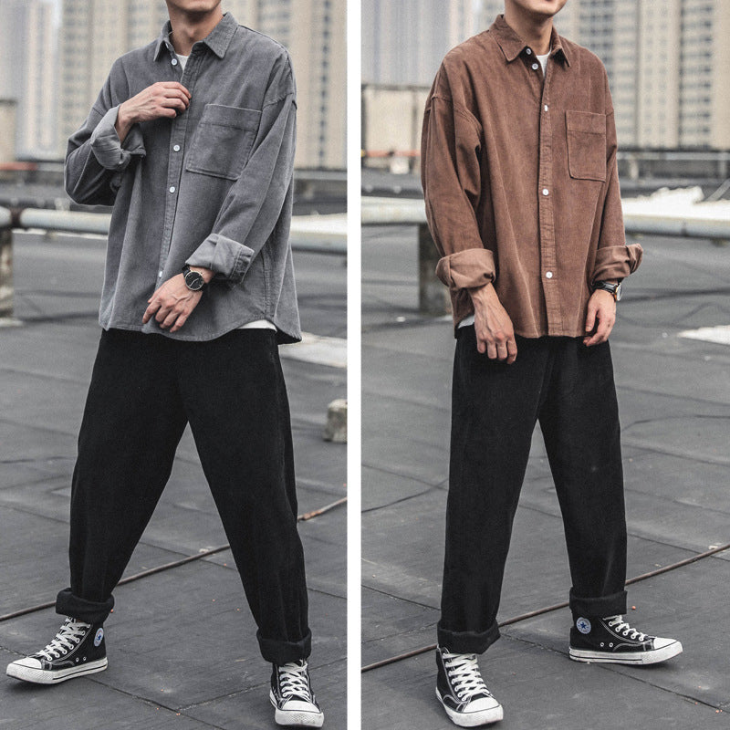 Voguable boy outfits Corduroy Shirt Men's Long-Sleeved Autumn Japanese Fashionable Casual Loose Men's Autumn and Winter Thick Shirt Men's Coat voguable