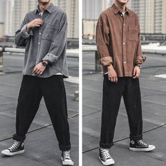 Voguable boy outfits Corduroy Shirt Men's Long-Sleeved Autumn Japanese Fashionable Casual Loose Men's Autumn and Winter Thick Shirt Men's Coat voguable