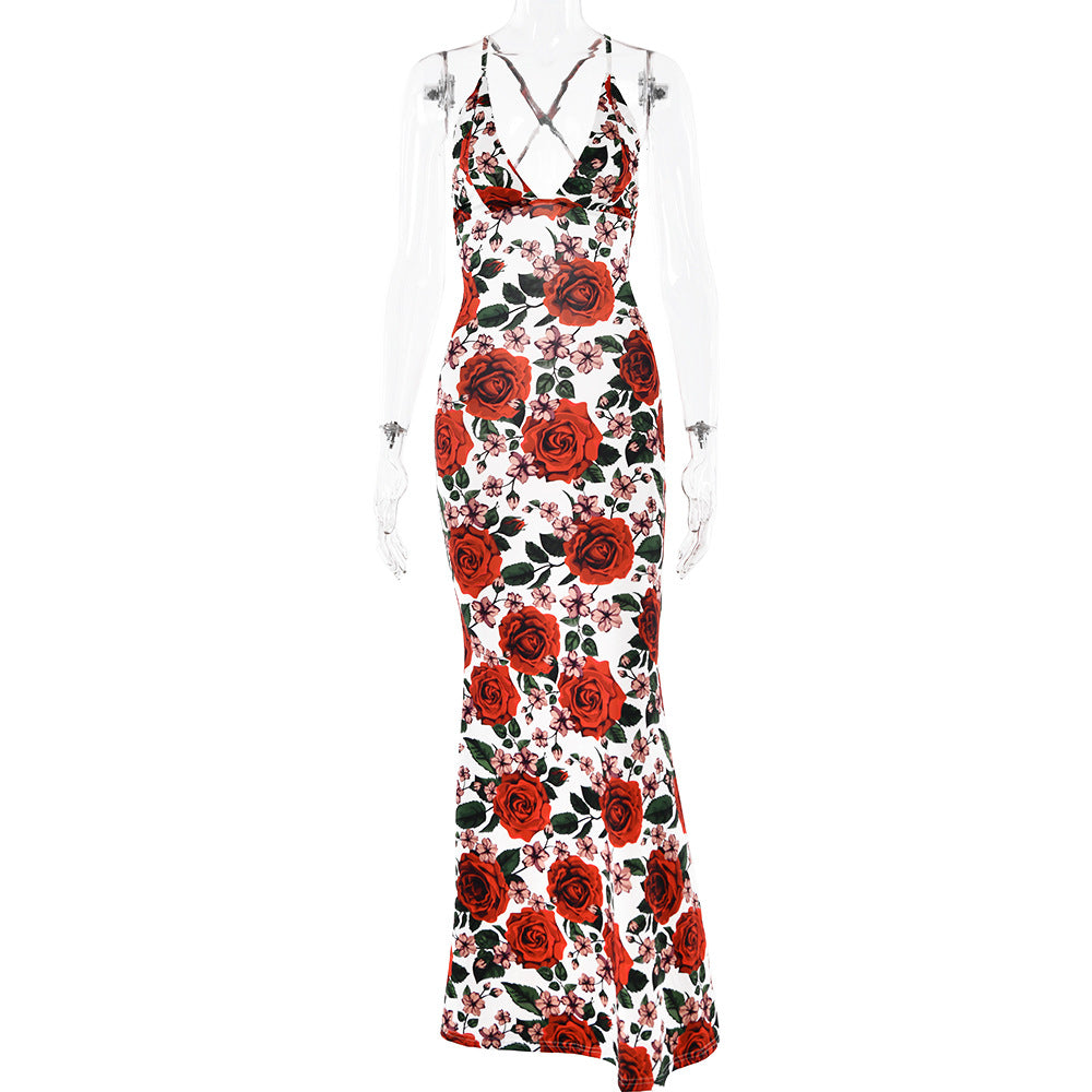 Voguable outfit inspo New  Summer Sling Sleeveless Dress Sexy Fashion Printed Backless Slim Dress voguable