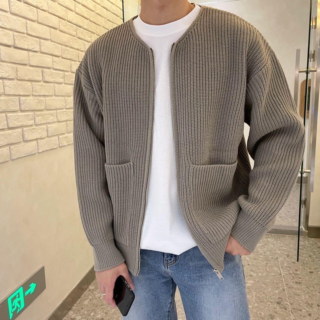 Voguable mens winter fashion Autumn and Winter New Fashion Trendy Ins Trendy Knitted Cardigan Men's Solid Color Sweater Loose Casual Lazy Style voguable