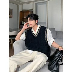 Voguable mens fashion Shanlitadi Autumn and Winter College Style Twist Sweater Men's Casual V-neck Vest Sweater Korean Style Loose Waistcoat Top voguable