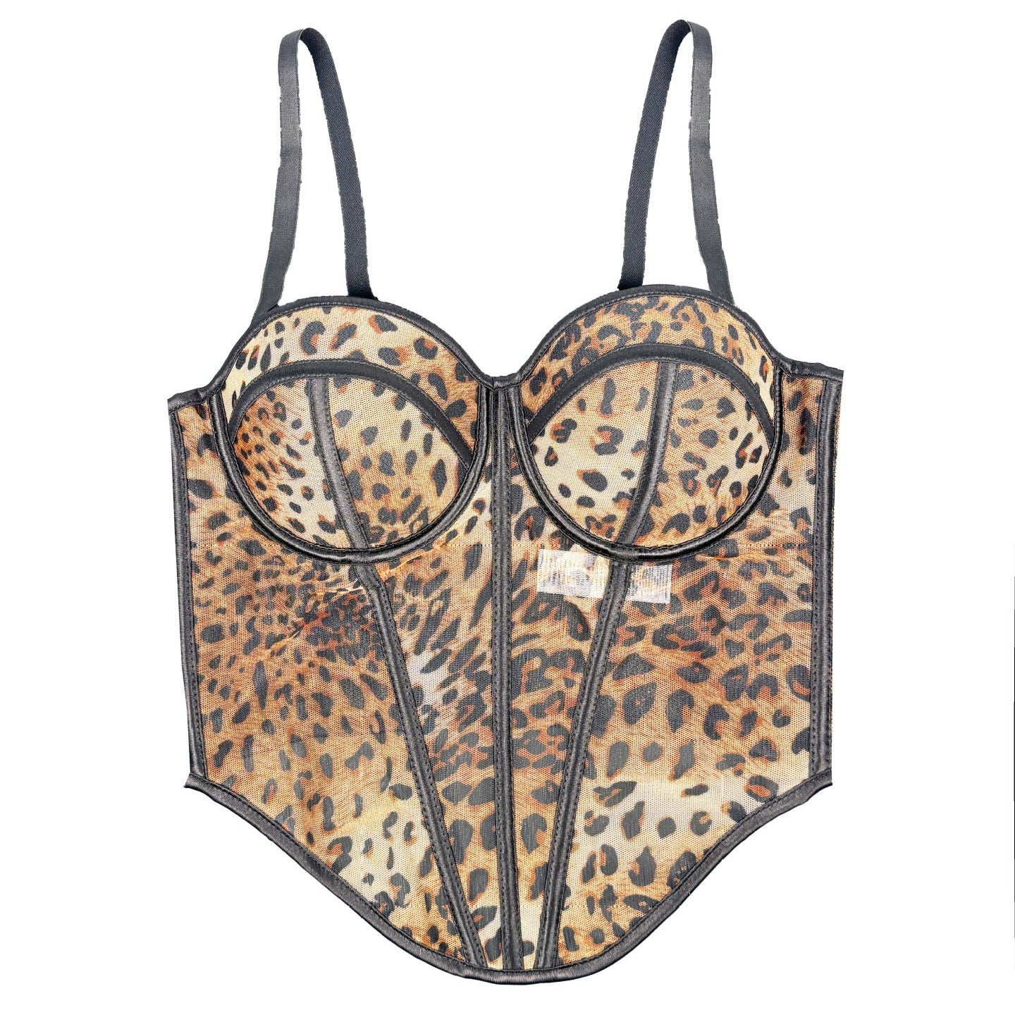 Voguable cheetah halloween costume Sexy Leopard Print Stitching Bra Strap High-Grade Inner Mesh Lace Transparent Outer Wear Fishbone Bra voguable