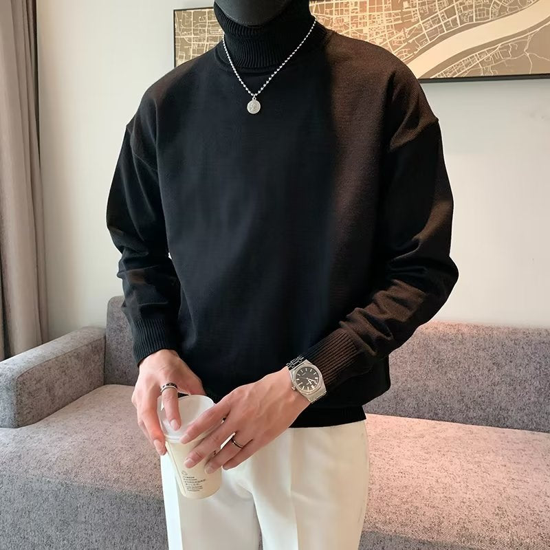 Voguable mens fashion Spring and Autumn New Pure Color Sweater Men's Fresh round Neck Basic Long Sleeve Youth Casual Drop Shoulder Bottoming Shirt voguable