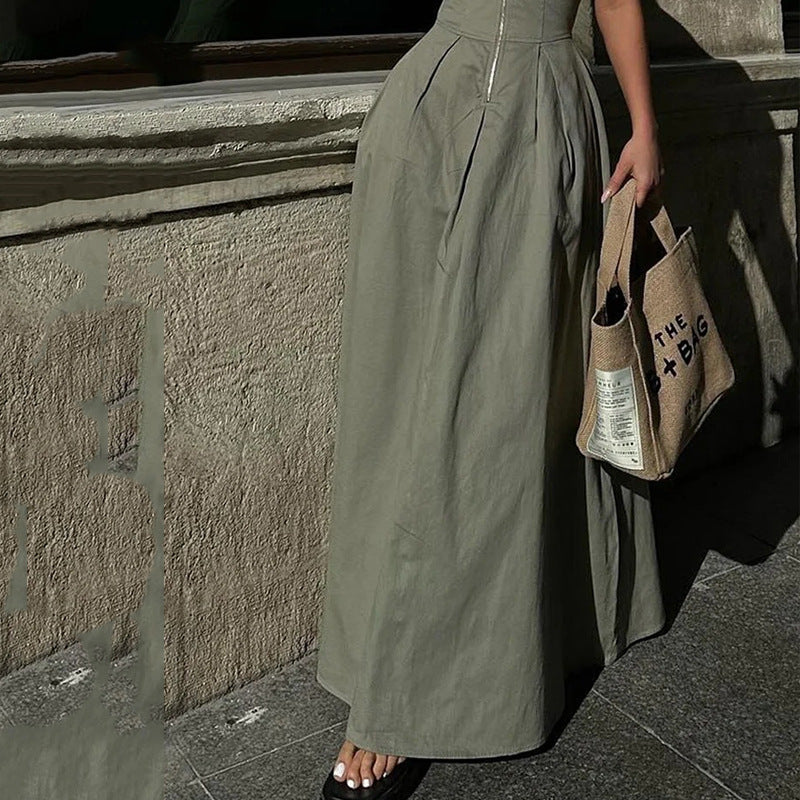 Voguable 2000s fashion New Fashion Ladies Fashion Casual Sleeveless Solid Color Waist Dress voguable