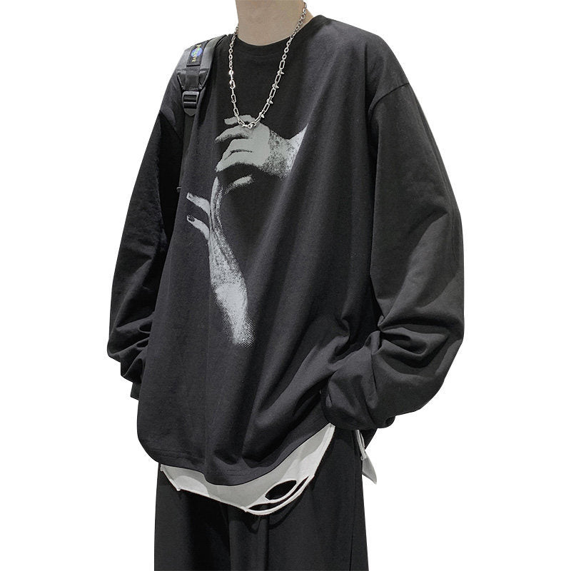 Voguable grunge outfits Autumn T-shirt Men's Long-Sleeved Korean Style Hong Kong Style Trendy Handsome Casual All-Match Loose Inner Hip Hop Bottoming Shirt Autumn Clothes voguable
