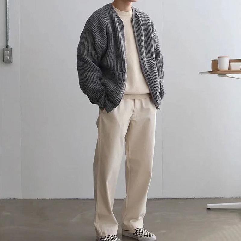 Voguable mens winter fashion Autumn and Winter New Fashion Trendy Ins Trendy Knitted Cardigan Men's Solid Color Sweater Loose Casual Lazy Style voguable
