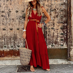 Voguable outfit ideas Women's Short-Sleeved Retro V-neck Dress 2024 Summer Tight Waist French Dress Elegant Holiday Beach Dress voguable