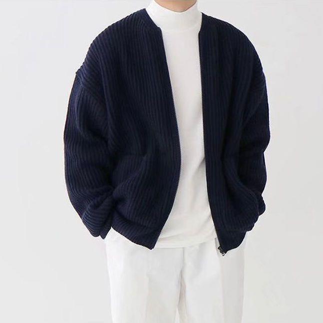 Voguable mens winter fashion Autumn and Winter New Fashion Trendy Ins Trendy Knitted Cardigan Men's Solid Color Sweater Loose Casual Lazy Style voguable