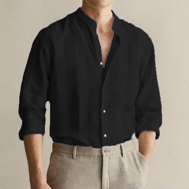 Voguable  Men's New High Quality Striped Simple Comfortable Long Sleeve Button Shirt voguable