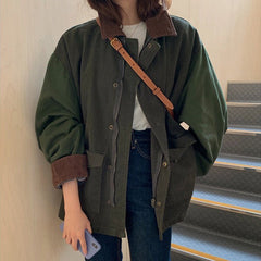 Voguable men’s fashion American Lapel Army Green Workwear Jacket Women's Spring Loose High-End Casual Retro Mid-Length Coat Top voguable