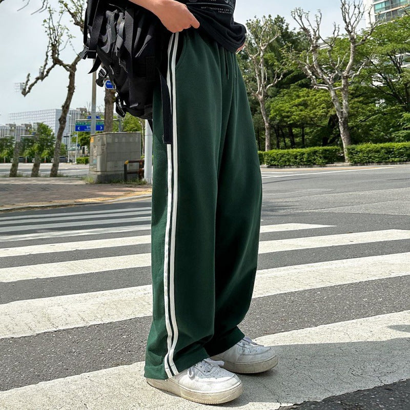 Voguable men outfits Myq Contrast Color Striped Casual Pants Men's Summer Cotton Sports Pants Korean Style Loose Draping Straight Sweatpants voguable