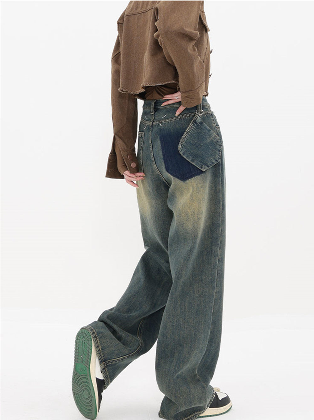Voguable 90s streetwear Summer New Retro Washed Distressed Straight Jeans Women's High Waist Loose All-Match Wide-Leg Mopping Pants voguable