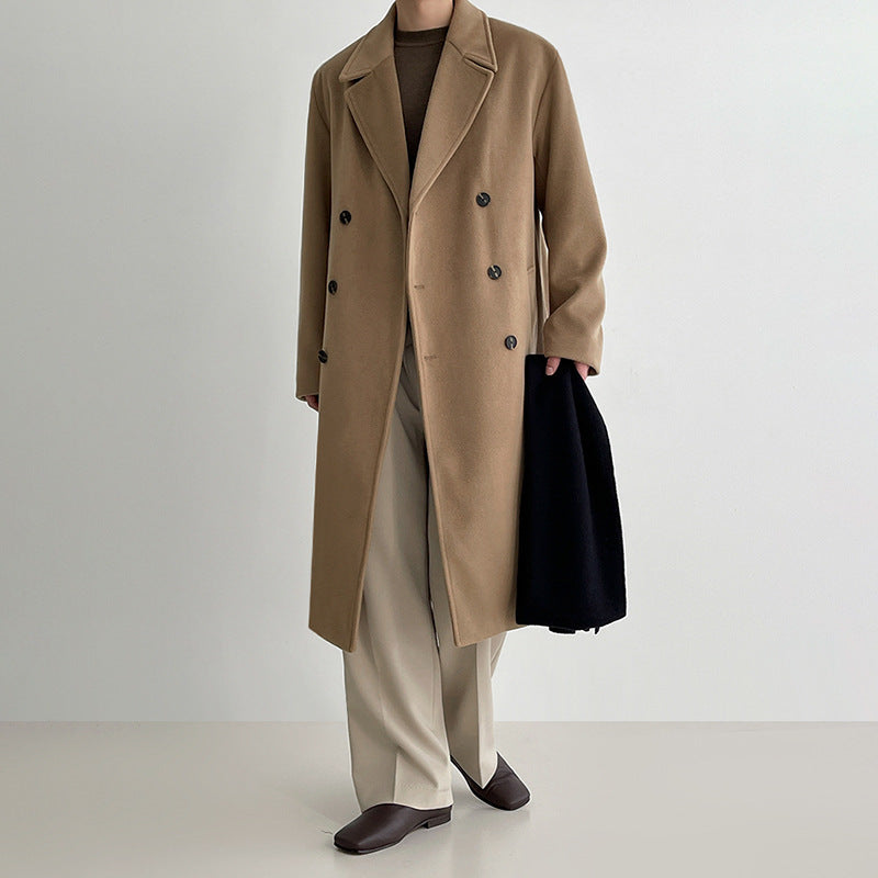 Voguable boy outfits Myq Woolen Coat Men's Mid-Length Autumn and Winter Korean Style Loose High-Grade Thickened Trench Coat Woolen Coat voguable