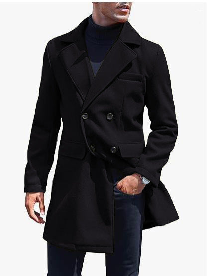 Voguable men’s fashion European Version New plus Size Woolen Overcoat Men's Casual Jacket Mid-Length Double Breasted voguable