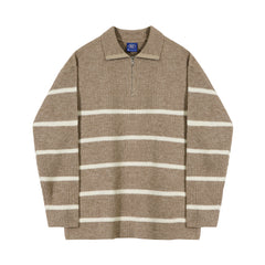 Voguable black men fashion urban Japanese Style Lapel Sweater Men's Autumn Korean Style Trendy Lazy Style Versatile Striped Pullover Half Zipper Knitted Coat Trendy voguable