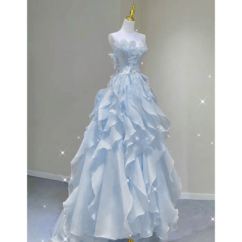 Voguable fruitful fashion dress to impress Blue Evening Dress Summer New Fairy Tube Top Trendy Banquet Host Graduation Adult Dress voguable
