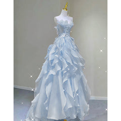 Voguable fruitful fashion dress to impress Blue Evening Dress Summer New Fairy Tube Top Trendy Banquet Host Graduation Adult Dress voguable