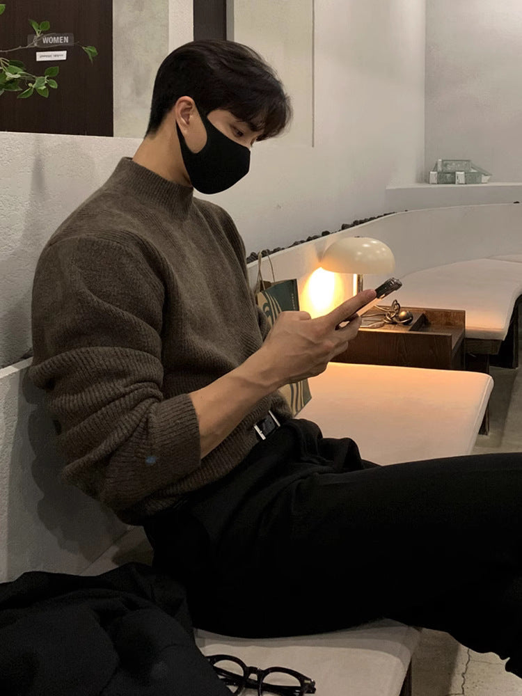 Voguable classy outfits men Men's Autumn and Winter Half Turtleneck Sweater Men's Korean-Style Trendy Solid Color Sweater Mid Collar Bottoming Shirt Warm Inner Wear voguable