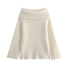 Voguable 2000s fashion Women's Winter Women's off-Shoulder Sexy Slim Solid Color Pullover B62839 voguable