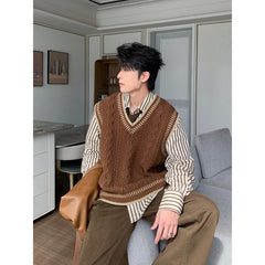 Voguable mens fashion Shanlitadi Autumn and Winter College Style Twist Sweater Men's Casual V-neck Vest Sweater Korean Style Loose Waistcoat Top voguable