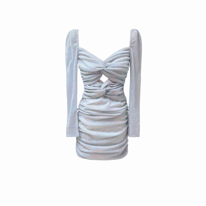 Voguable nerdy dress to impress New French Socialite Dinner Dress Sequined Pleated Twisted Long Sleeve Dress Women's Slim-Fit Elegant Hip Skirt voguable