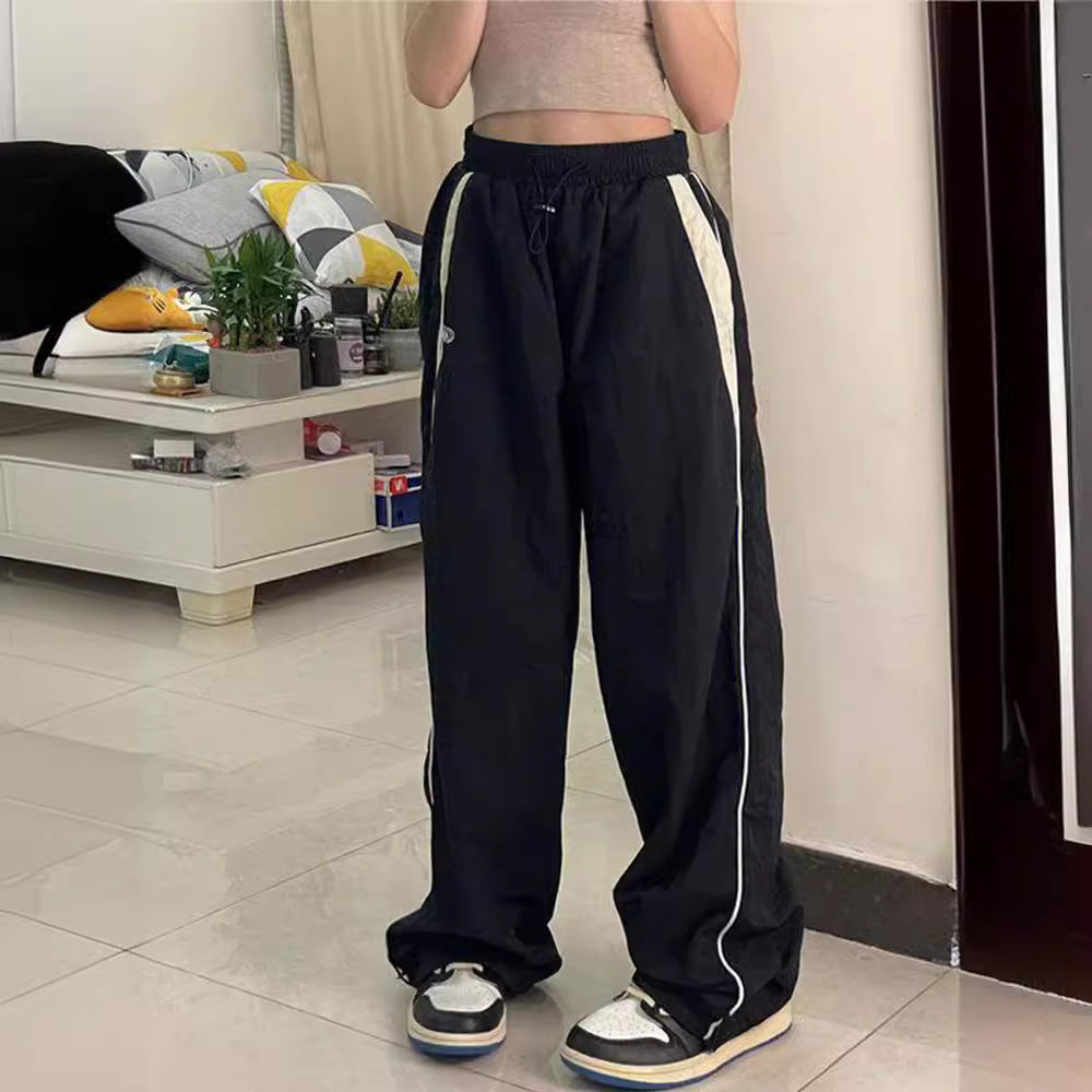 Voguable 90s streetwear Spring and Autumn Fashion Personalized Niche Street Women's Elastic High Waist Loose Sports Wide-Leg Pants voguable