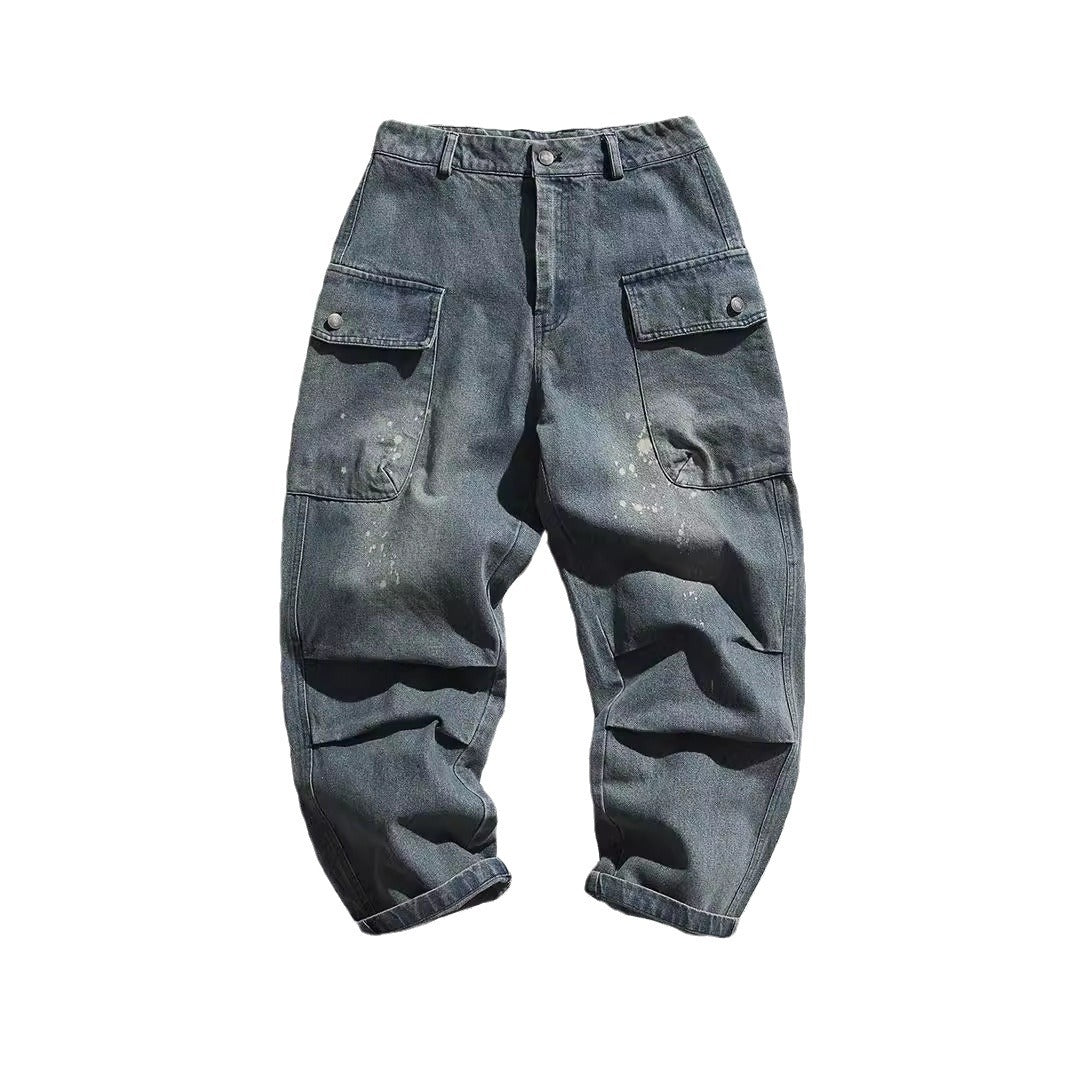 Voguable mens outfits American Style Street Washed Workwear Blue Jeans Men's Summer Loose All-Match Casual Trousers Straight Pants voguable