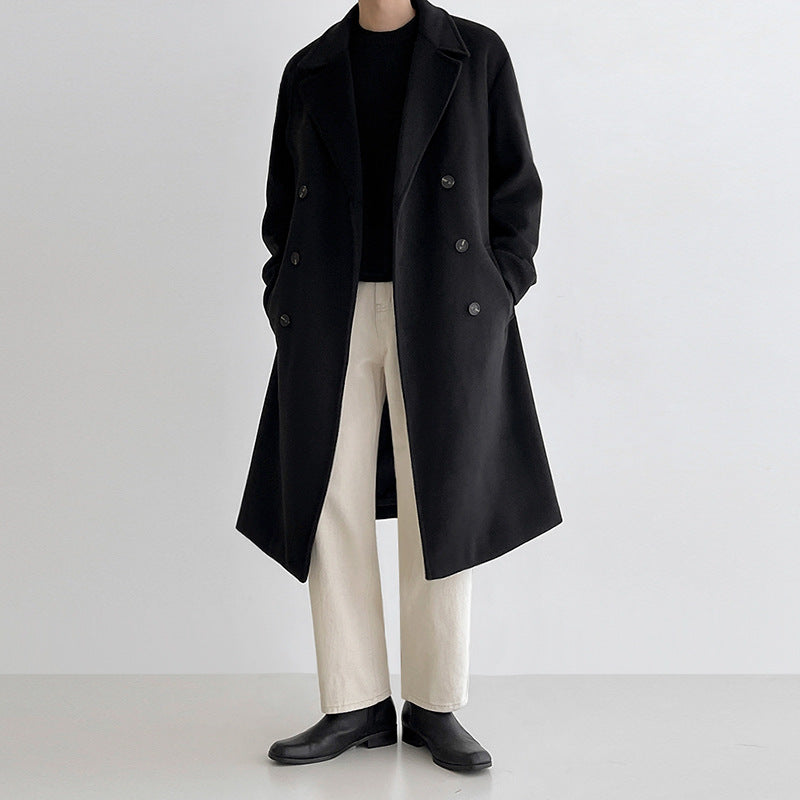 Voguable boy outfits Myq Woolen Coat Men's Mid-Length Autumn and Winter Korean Style Loose High-Grade Thickened Trench Coat Woolen Coat voguable