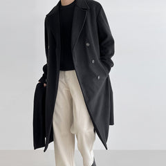 Voguable boy outfits Myq Woolen Coat Men's Mid-Length Autumn and Winter Korean Style Loose High-Grade Thickened Trench Coat Woolen Coat voguable