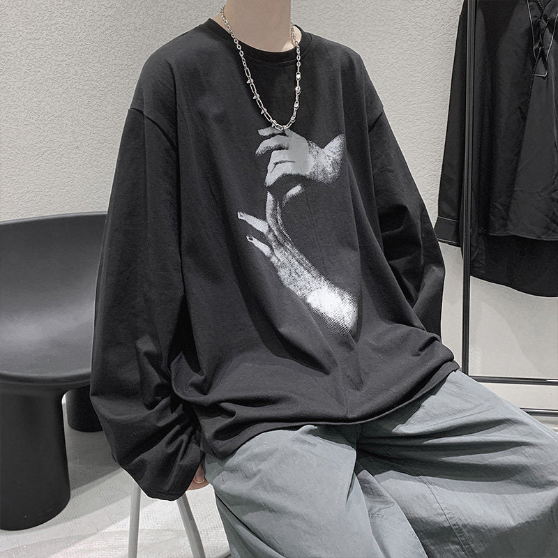 Voguable grunge outfits Autumn T-shirt Men's Long-Sleeved Korean Style Hong Kong Style Trendy Handsome Casual All-Match Loose Inner Hip Hop Bottoming Shirt Autumn Clothes voguable