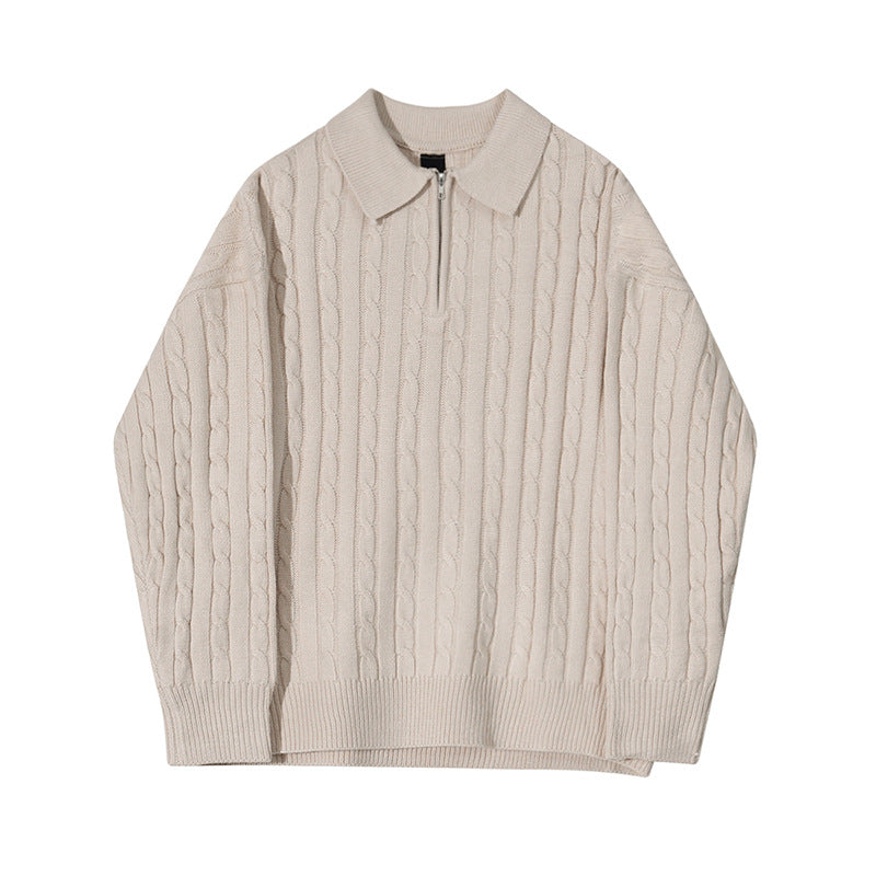 Voguable classy outfits men Myq Half Zipper Sweater Autumn Men's Korean-Style Loose Niche Design Lapel Pullover Sweater voguable