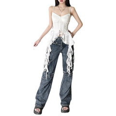 Voguable summer outfits inspo Style Summer New Women's French Strap Dress Irregular Ruffled Waist Tight Solid Color Vest voguable