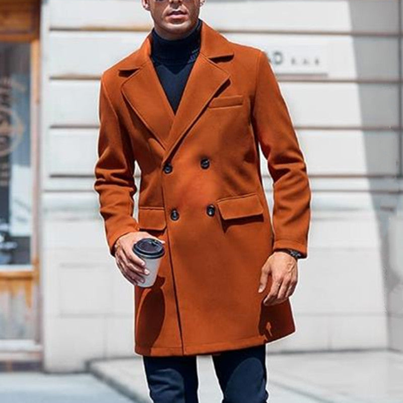 Voguable men’s fashion European Version New plus Size Woolen Overcoat Men's Casual Jacket Mid-Length Double Breasted voguable