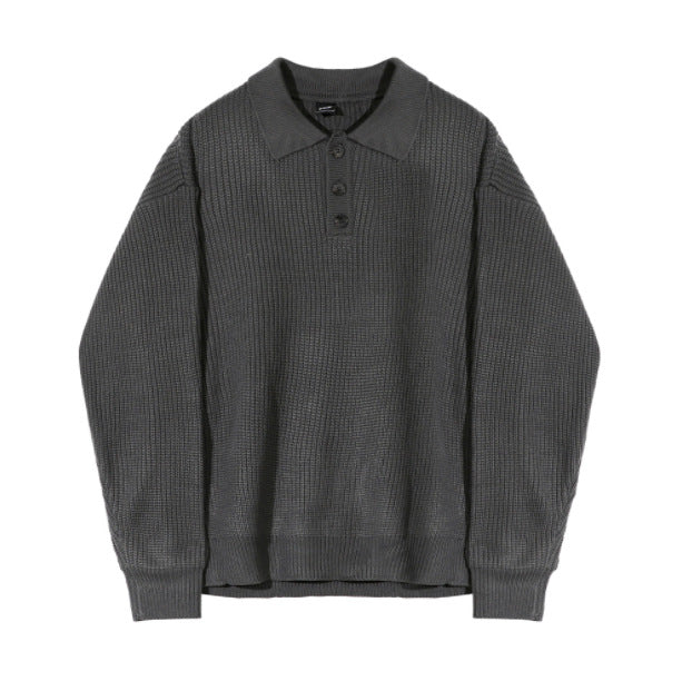 Voguable mens fashion Myq Lapel Long-Sleeved Sweater Men's Autumn Korean Style Loose High-Grade Lazy Style Solid Color Polo Collar Sweater voguable