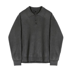 Voguable mens fashion Myq Lapel Long-Sleeved Sweater Men's Autumn Korean Style Loose High-Grade Lazy Style Solid Color Polo Collar Sweater voguable