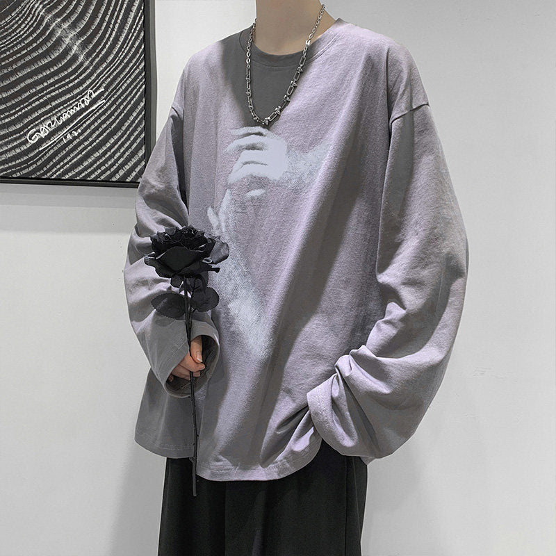 Voguable grunge outfits Autumn T-shirt Men's Long-Sleeved Korean Style Hong Kong Style Trendy Handsome Casual All-Match Loose Inner Hip Hop Bottoming Shirt Autumn Clothes voguable