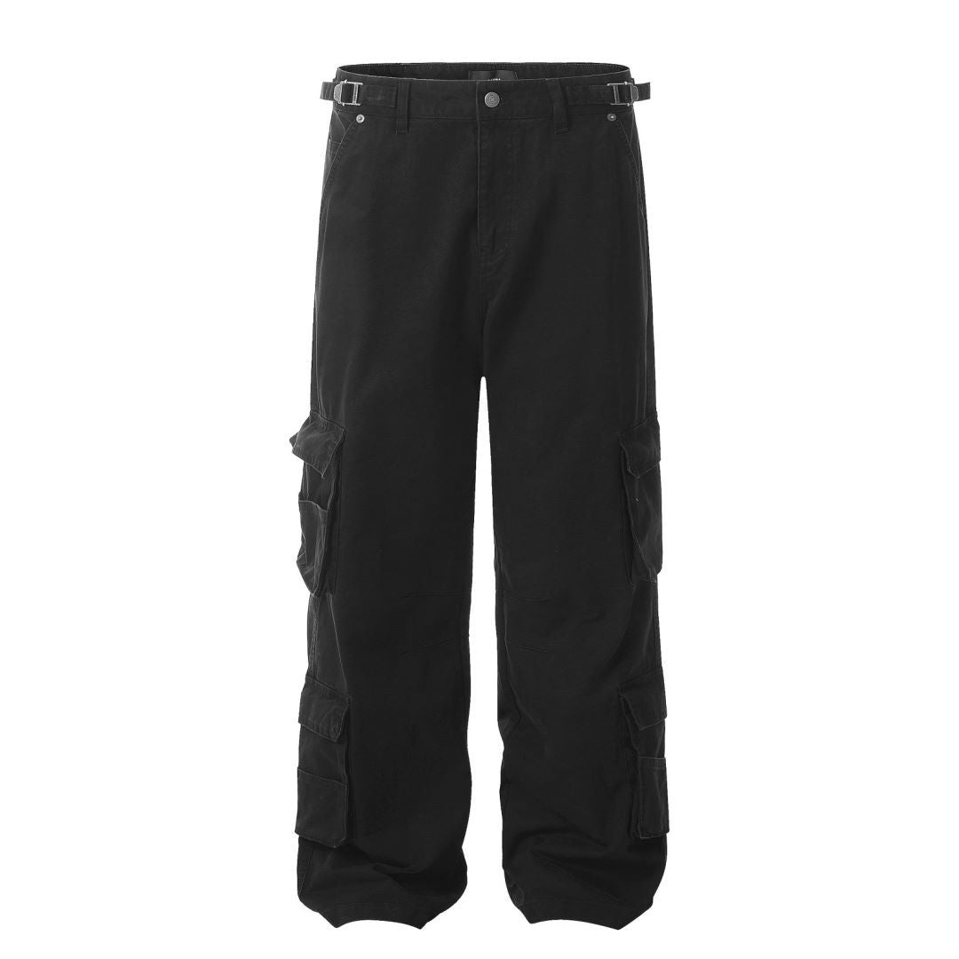 Voguable black men fashion urban 11kn American Overalls Men's and Women's Retro Multi-Pocket Loose Wide-Leg Cleanfit Casual Trousers voguable