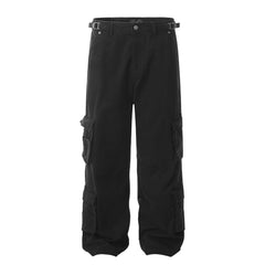 Voguable black men fashion urban 11kn American Overalls Men's and Women's Retro Multi-Pocket Loose Wide-Leg Cleanfit Casual Trousers voguable